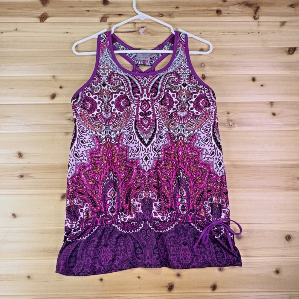 Athleta Tank Top Womens Large Tic Tac Toe Purple Paisley Racerback Support Tank